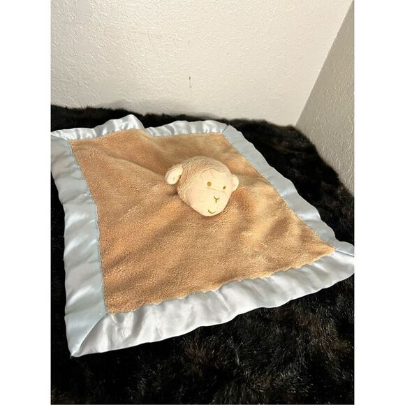 baby lovey security blanket, Tan with Pink trim. monkey by Tadpoles - Picture 1 of 4